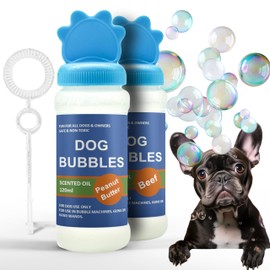 Petopedia 2x Dog Bubbles PEANUT BUTTER and BEEF Safe Blowing Bubbles for Dogs SCENTED OIL Interactive Dog Toys for Boredom Puppy Toys to Large Dogs Toys (240ml, Both Flavours (Blue))