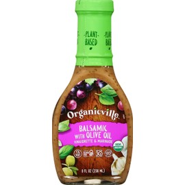 Organicville Balsamic with Olive Oil Vinaigrette & Marinade - Plant Based Balsamic Vinaigrette Salad Dressing, USDA Organic, Non-GMO, 0g Added Sugar, Paleo, Whole 30, Gluten Free, Vegan - 8 Oz, 6 Pack