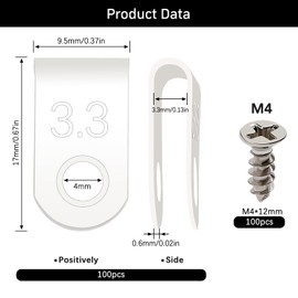 VooGenzek Pack of 100 3.3 mm (1/8 Inch) Nylon U-Type Cable Holder, Cable Clip Wire Clamp with 100 Screws for Wire Management (White)