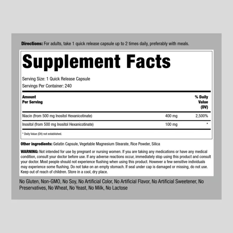 Piping Rock Niacin Flush Free 500mg | 240 Capsules |