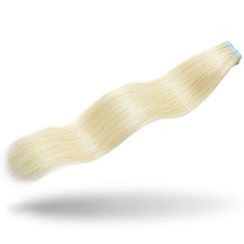 PARXITN Tape-In Real Hair Extensions, 45 cm, 20 Pieces, 50 g, Remy Human Hair Skin Weft Hair Extensions, Straight, Natural, Seamless Tape-In Weft Hair Extensions, Warmth, Platinum Blonde