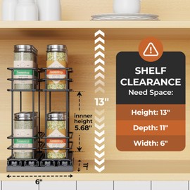 Mystozer Pull Out Spice Rack Organizer for Cabinet, Slide Out Spice Racks, Easy to Install Spice Cabinet Organizers, 5.28" Wx10.43 Dx8.26 H, 2 Drawers 2 Tiers(Black)