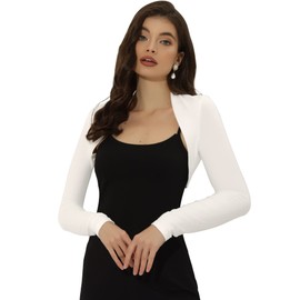 Allegra K Elegant Shrugs for Women's Long Sleeve Cotton Knit Open Front Bolero Shrug Medium White