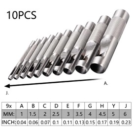 10 Pcs Hollow Leather Hole Punch Set, 1-6mm Leather Craft Hollow Hole Punch Tools for Leather, Watch Band