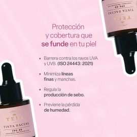 TEIA COSMETICOS Serum con color y protección solar mineral FPS40. Tinta base de maquillaje cobertura ligera Tono bronceado