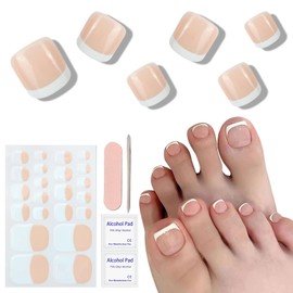 VOTACOS Nail Polish Strips for Toes, No UV Needed, Toe Nail Stickers White French Toenail Gel Nail Strips Pedicure Full Nail Wraps for Women with 1 Wooden Stick, 1 Nail File & 2 Prep Pad