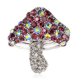 Mushroom Brooch Crystal Rhinestone Colorful Sparkle Mushroom Brooch Pin Badge Created Rhinestone Floral Brooch Classic Shining Brooch for Party Dance Wedding Banquet for Elegant Women Girl Silver Tone