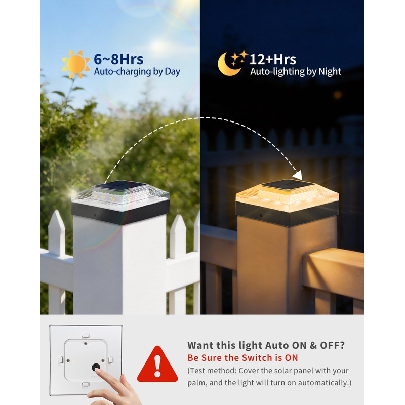 ROMANJOY 4x4 Post Solar Lights, 3 Colors Fence Light Solar