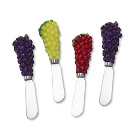 UP UPware Vintage Grape Cheese Spreaders, Hand-Painted Resin Handles with Stainless Steel Blades for Spreading Cream Cheese, Butter, Jam, or Sandwich, Assorted Colors, Set of 4