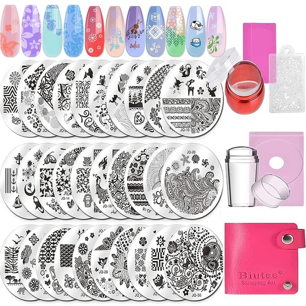 Biutee 30pcs Gel Stamping Nail Art Products Manicure Gel Nail Stamps Mold French Nails Colors Gel Nail Mold Geometric Semi-permanent