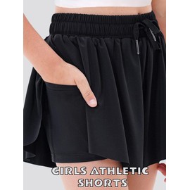 MODERN ASIR 3 Pack Girls Flowy Shorts with Spandex Liner 2-in-1 Youth Butterfly for Fitness, Running, Sports(POB11-12years)