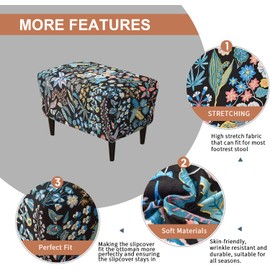 Eco-Ancheng Stretch Ottoman Cover Rectangular Storage Ottoman Slipcover Footrest Stool Covers Ottoman Slipcovers for Foot Stool with Nonslip Elastic Bottom