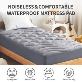 SONIVE Waterproof Mattress Pad Dorm Bedding - Soft Quilted Fitted Mattress Cover, Deep Pocket Mattress Protector up to 21 Inches, Machine Washable (Grey, Twin)