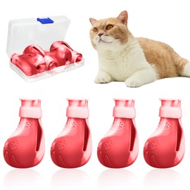 Zaruatu 4 Pcs Cat Boots for Cats Only Cat Claw Covers Silicon Cat Mittens to Prevent Scratching Cat Booties for Bathing Nail Clipping Barbering Treatment (Red&White)