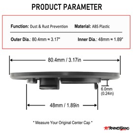 RhinoTuning 4 PCS 80.4 mm Wheel Center Caps Compatible With Super Rs/Rc/Rsii, OD: 3.17 in / 80.4 mm ID: 1.89 in / 48 mm Black Hub Caps