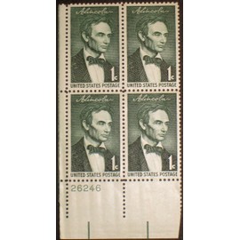 #1113 - 1959 1c Abraham Lincoln U.S. Postage Stamp Plate Block (4)
