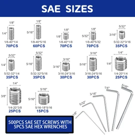 1400Pcs Set Screw Assortment Kit 25 Size Metric & SAE Allen Set Screws for Bathroom Fixture 304 Stainless Steel Internal Hex Drive Cup-Point for Door Knob, Faucets(M3-M8, 1/8"-40 to 5/16"-18)