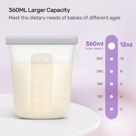 Nuliie 7 Pcs Reusable Silicone Breastmilk Storage Bags, 12oz/360ml Double Leak-Proof Breastmilk Freezer Bags, BPA Free Self-Standing Milk Bags for Breastfeeding, Baby Food Pouches