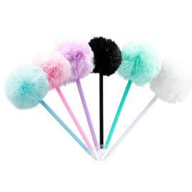 MEISH 6Pcs Pompom Pen Cute Fluffy Pen Plastic Ballpoint Pen Black Ink Fluffy Pen for Home School Office(6 Color)