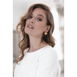 INNERDIVA Cute Square Brushed Drop Earrings 18K Gold Plated Geometric Dangle Earrings for Women Gift 2cm