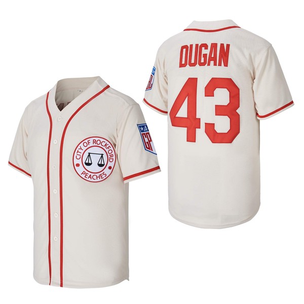 #43 Jimmy Dugan City of Rockford Peaches A League of Their Own Movie Men's Baseball Jersey Stitched Size L Cream