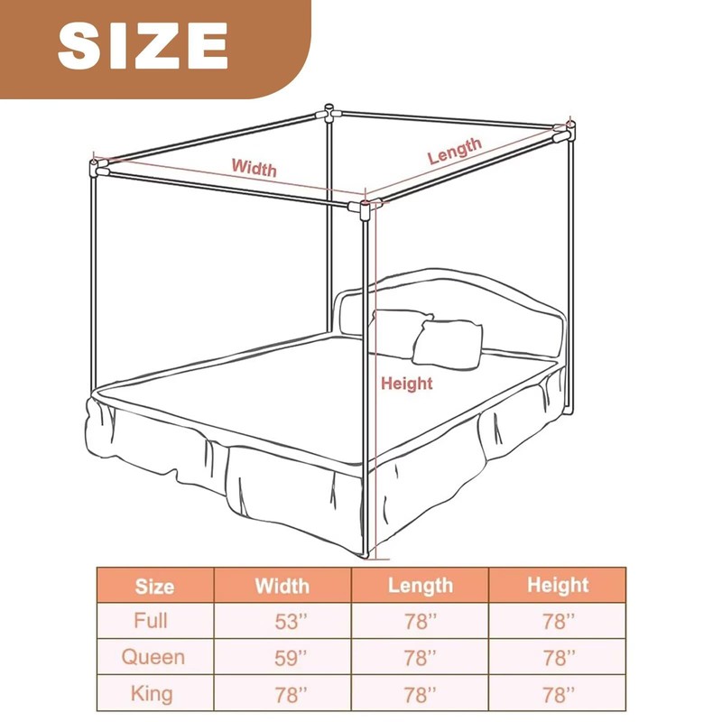Canopy Bed Frame Queen Size, Thicken Stainless Steel Canopy Bed