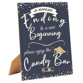 Graduation Candy Bar Sign, Table Decor Graduation Sign, Pack of 1 Wooden Tabletop Sign with Stand, Graduation Decorations, Grad Party Decoration for Candy Favor Table - GP01