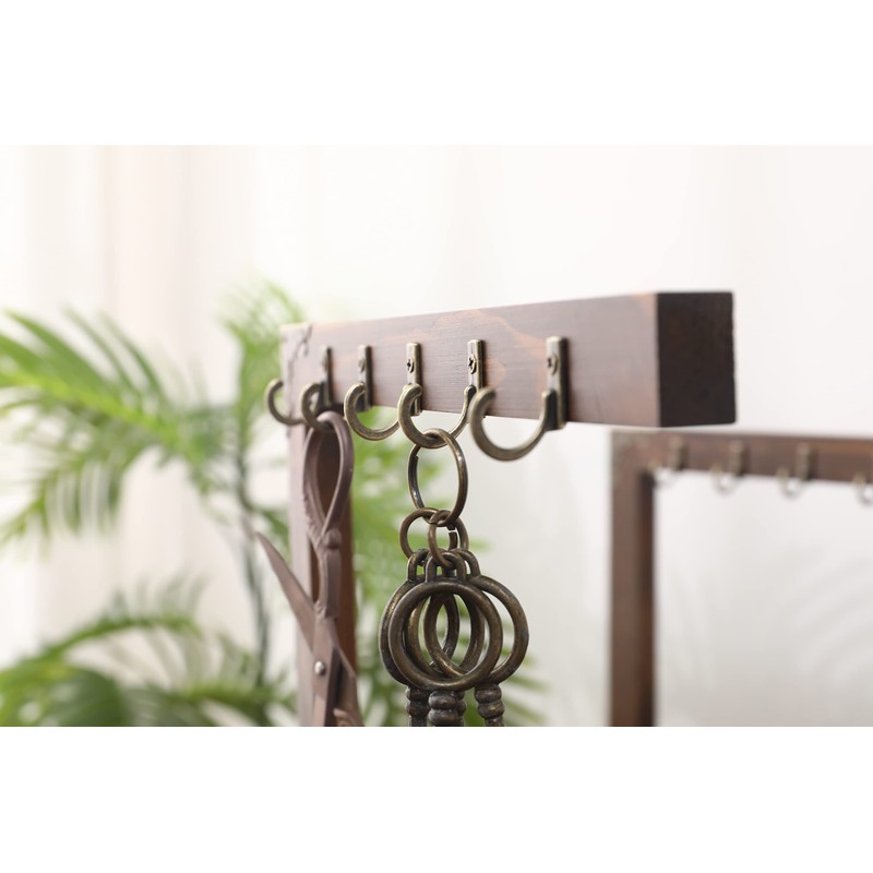 POKHDYE Wood Entryway Tabletop Key Holder Rack，Rustic Burnt Decorative Organizer