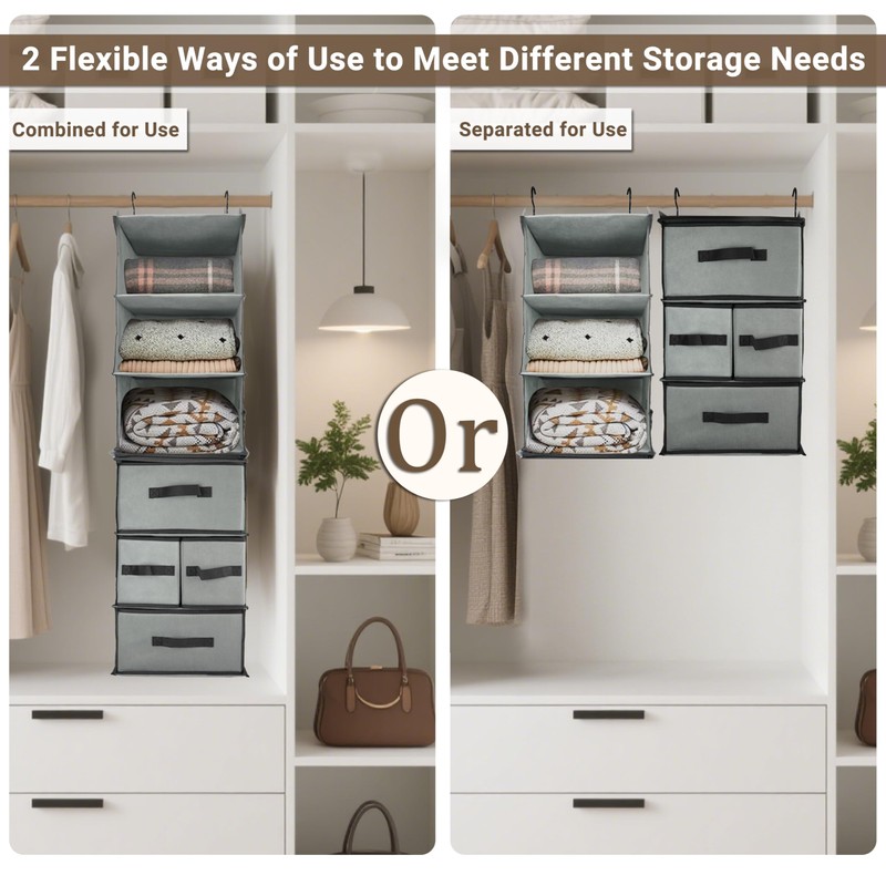 2-in-1 Durable 6-Tier Hanging Closet Organizer with 4 Removable Drawers,2