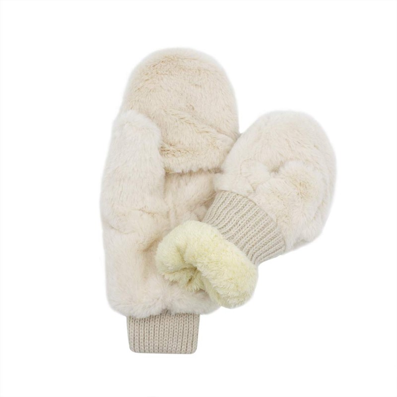 JUMISEE Women Winter Faux Fur Flip Cover Mittens Warm Soft