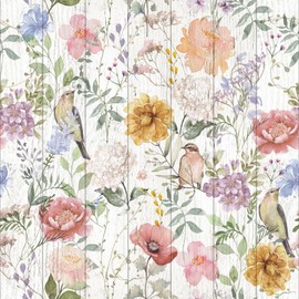 HLNIUC Flower Wall Stickers,Watercolor Floral Wallpaper Self Adhesive(44x300cm) Girls Bedroom Wallpaper Flower Botanical Wall Paper,Peel and Stick Wall Paper Boho Floral Stikers For Living Room