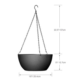 WSMKSZ 10 inch Hanging Planters for Outdoor Indoor Plants with Drainage Holes and Chain, 2 Pack Round Hanging Flower Pots for Garden Home Porch Decor, Black