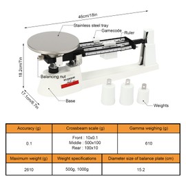 MOQNISE Triple Beam Scale 2610G/0.1G Triple Beam Mechanical Balance Scale with Zero Adjustment Knob, Mechanical Lab Scale for Scientific Industrial and Educational Contexts