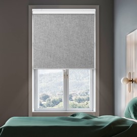 GENIMO 100% Blackout Roller Window Shades, Window Blinds Cordless with Thermal Insulated, UV Protection Fabric, Mini French Door Blinds for Home, Office, Bedroom, Easy to Install, Grey, 24" W X 75" H