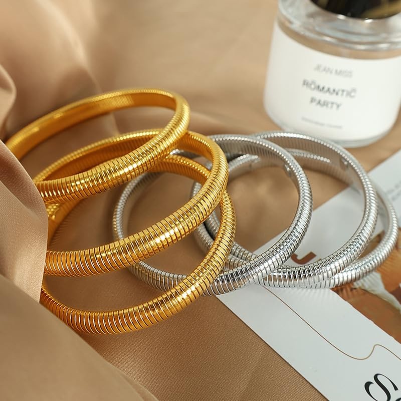 RINTOLER 12mm Gold Bangles for Women - 18K Gold Plated