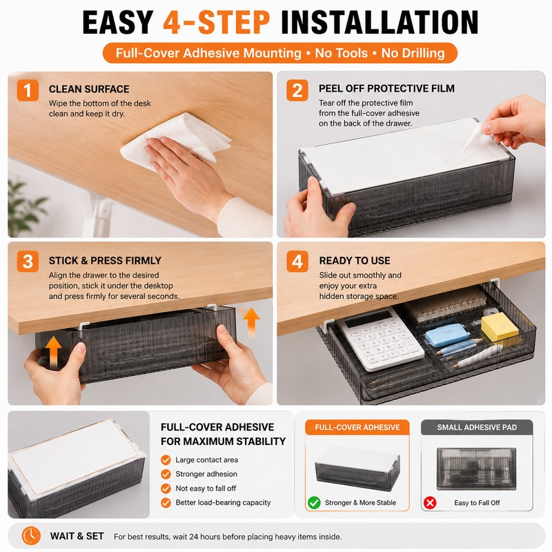 Under Desk Storage Drawer Organizer Set for Office & Home