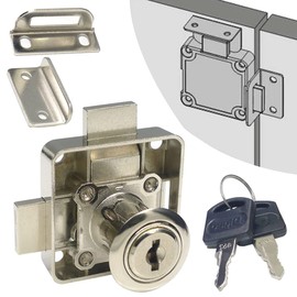 Cabinet Double Door Lock Cabinet Drawer Lock Safety Lock [Keyed Alike] Double Latch Door Lock [Mounted on Right Side Door]. for (3/5"-/15mm -7/8"-/22mm) Door Panels (1 Pack)
