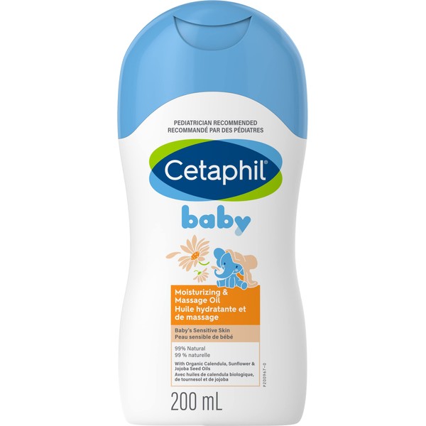 Cetaphil Baby Moisturizing and Massage Oil with Organic Calendula - 99% Natural - Paraben, Colourant and Mineral Oil Free, 200ml
