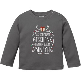 MoonWorks® Baby Long-Sleeved Shirt with Saying "Christmas" Das Beautiful Gift Under Baum Bin I'm Baby Shirt Boys Girls, The best gift dark grey