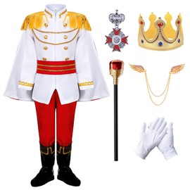 RuuYiicoco Boys Prince Charming Costume Cosplay Dress-Up Medieval Royal King Outfits for Kids (Red, 3-4 Years)