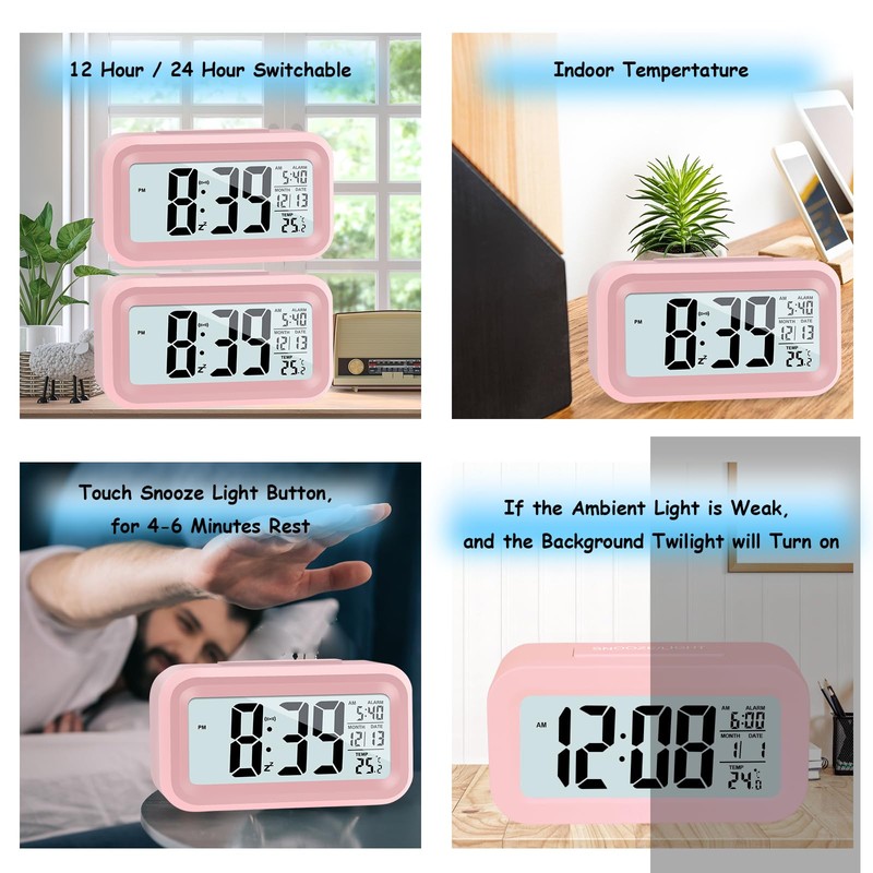 JOPHEK LCD Digital Alarm Clock, Travel Alarm Clock with Temperature