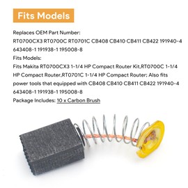 GEARLINTON RT0700CX3 Carbon Brush Set Compatible with Makita 1-1/4 HP Compact Router replacement part, Replaces OEM RT0700C RT0701C (10 Pack)