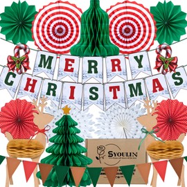 Syoulin-retro vintage christmas decorations indoor，Reusable Christmas Decorations Party Banner Set,Suitable for Christmas party decoration table/wall/ceiling paper christmas decorations