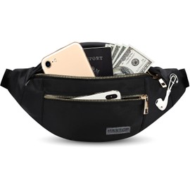 MAXTOP Bumbag Waist Fanny Pack Running Belt for Men Women Unisex Bum Bag with Headphone Jack and 4-Zipper Pockets Adjustable Belt for Outdoors Workout Hiking Gifts for Men Women