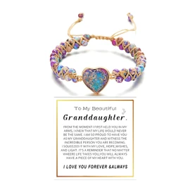 For Granddaughter - For You Are Always In Mine Beads Bracelet, Double Layer Natural Stone Beaded Wrap Infinity Heart Charm Gift Jewelry (Granddaughter purple)
