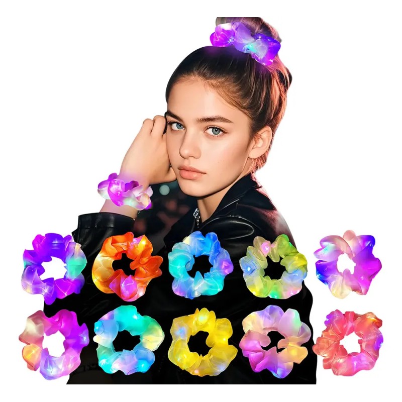12pcs Goma Elásticas Led Light Pelo Scrunchies Para Fiestas Multicolors
