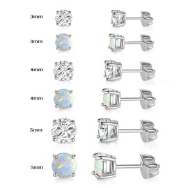 6 Pairs Stud Earrings Set,Hypoallergenic Opal Earrings Gold Plated Stud Earrings for Women, Metal, circonita