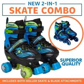 Xino Sports 2 in 1 Adjustable Combo Skates - Illuminating LED Light-Up Wheels, Interchangeable Skates, Perfect for Boys and Girls, for Indoor and Outdoor Use, Fun and Durable (Black, Medium 1-4)