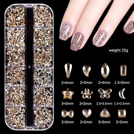 1000pcs Champagne Resin Nail Rhinestones Flat Back Irregular Shapes for DIY Nail Art, Salon Grade Nail Decorations for Girls Women Home Manicure Supplies