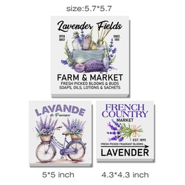 3 Pcs Lavender Flowers Wood Box Signs Decor Farmhouse Lavender Tiered Tray Decor Table Desk Shelf Decoration Country